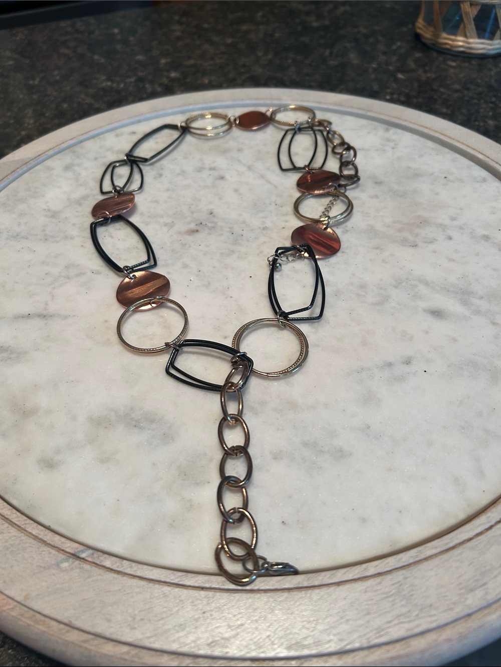 Mixed Metal Link Necklace with Copper Accents